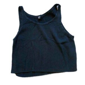 Uniqlo Cropped Ribbed Tank - Black - Large